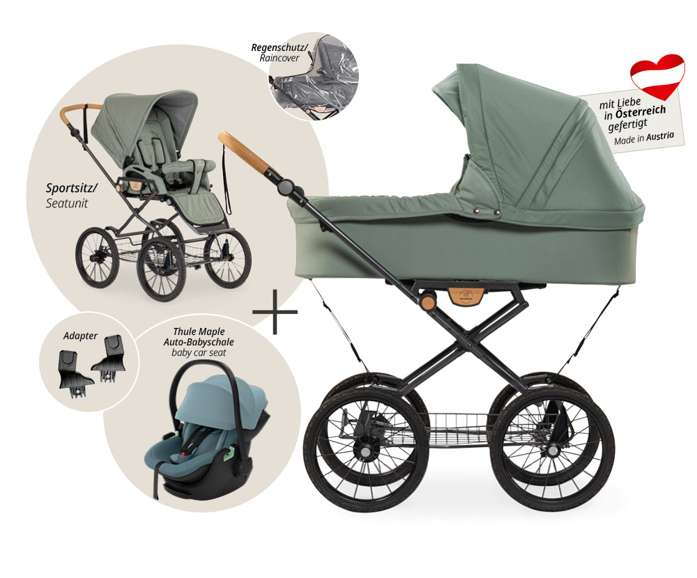 Naturkind Ida 3in1 Kinderwagen Cord Cognac mit Autoschale