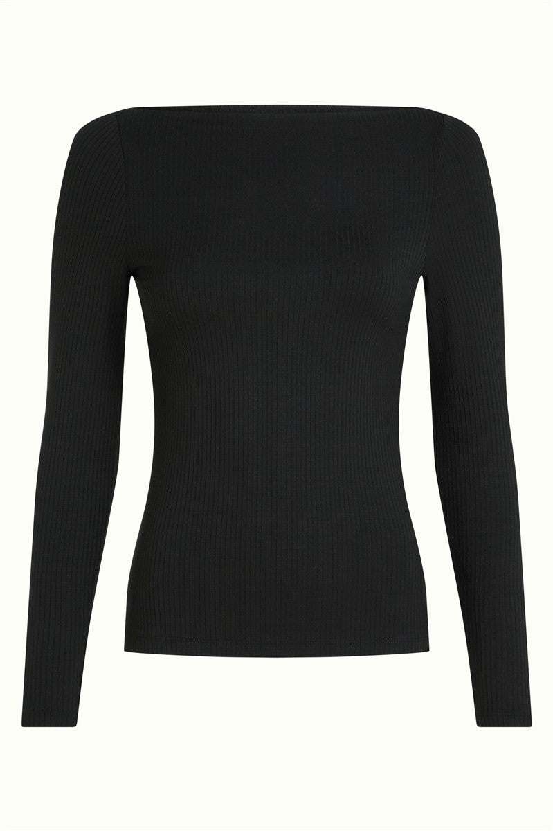 marlowe nature Shirts Marina Top Uni Rib Langarmshirt black