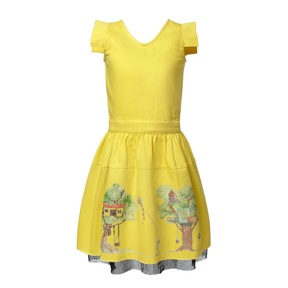 Infantium Victoria Dresses Mädchenkleid Gelb bestickt Baumwolle
