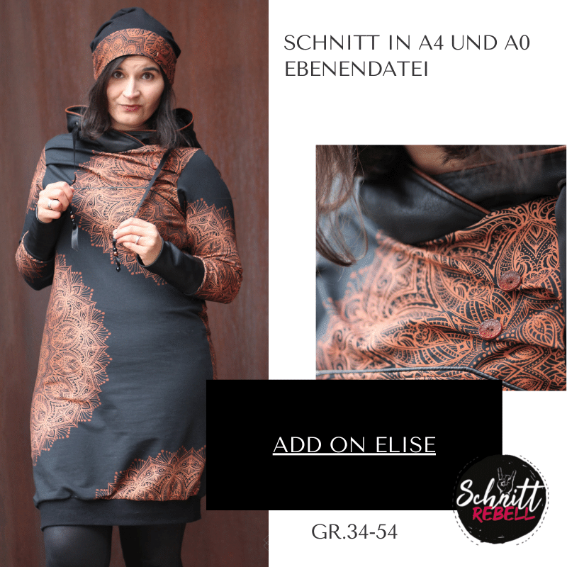 Schnittrebell Elise Add On Hoodiekleid Gr.34-54 Schnittmuster Digital