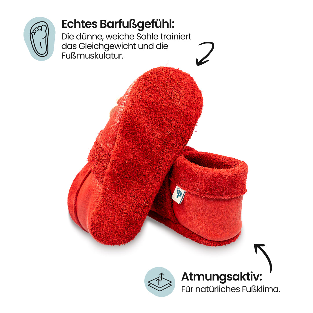 Pantolinos Biene und Blume Krabbelschuhe himbeer Naturleder