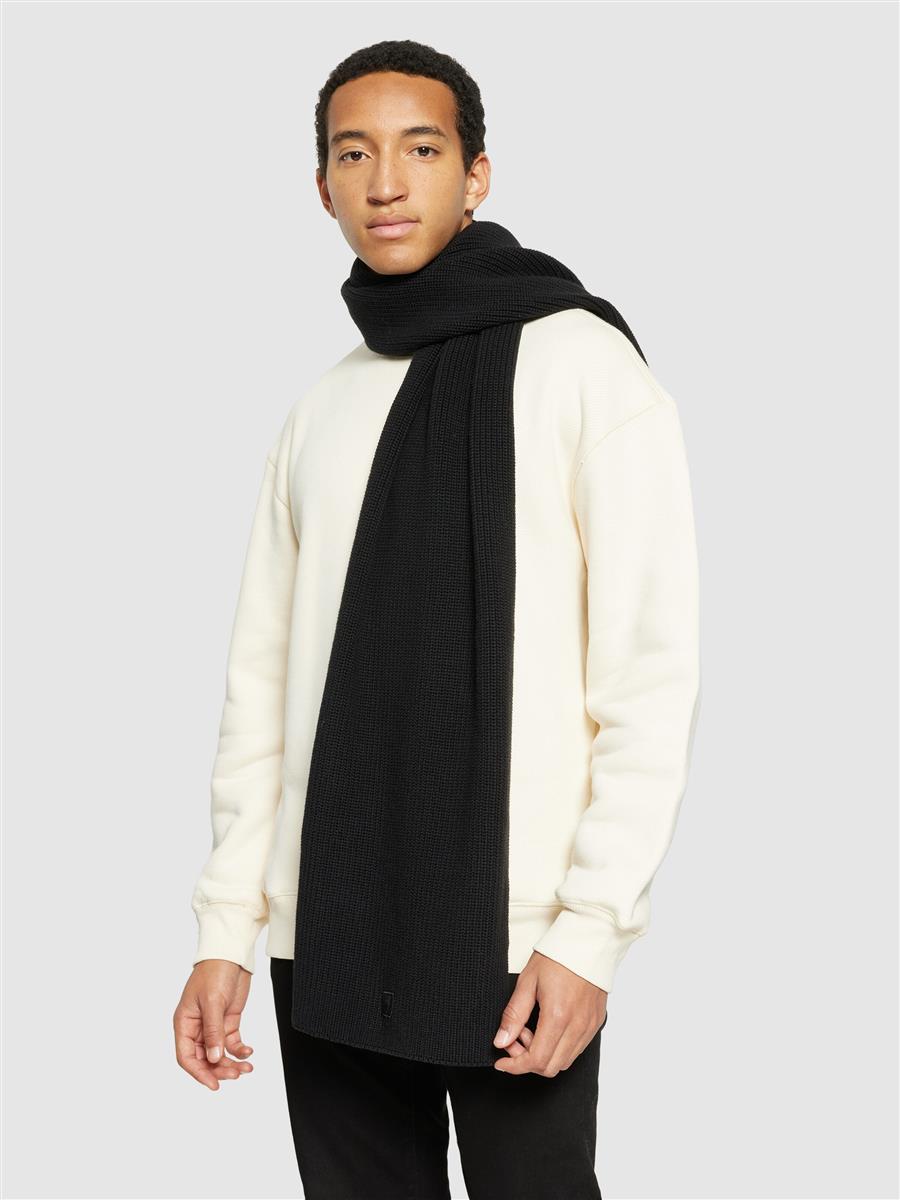 Knowledge Cotton Rib Knit Scarf Lammwolle black jet