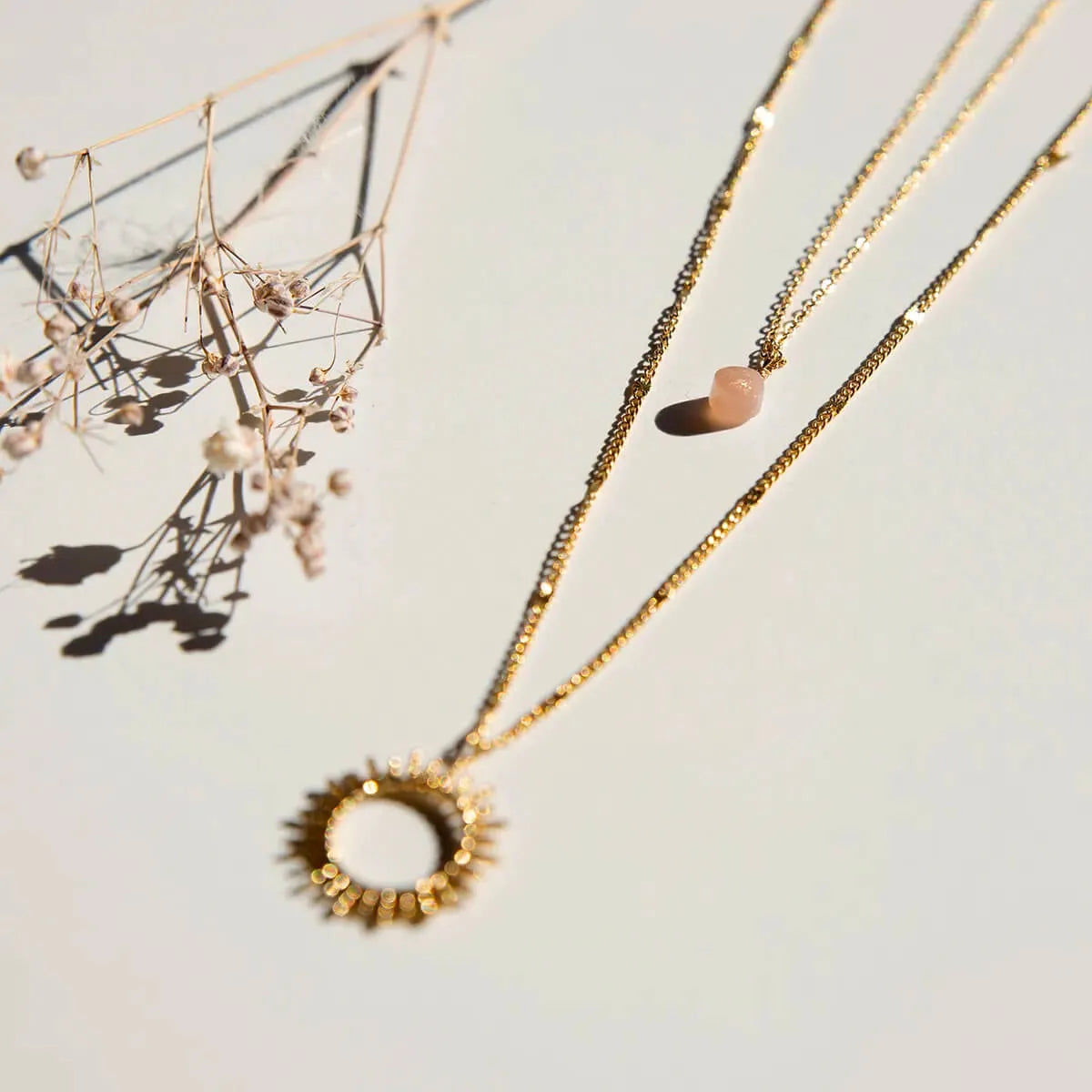 Vinoos Necklace Gold Sun Kette Sonne Edelstahl grün