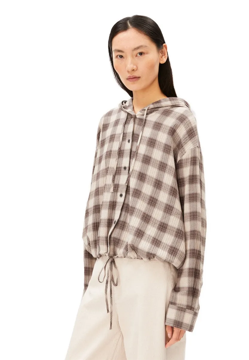 Armedangels Check Hooded Blouse sandstone-claystone S Bio