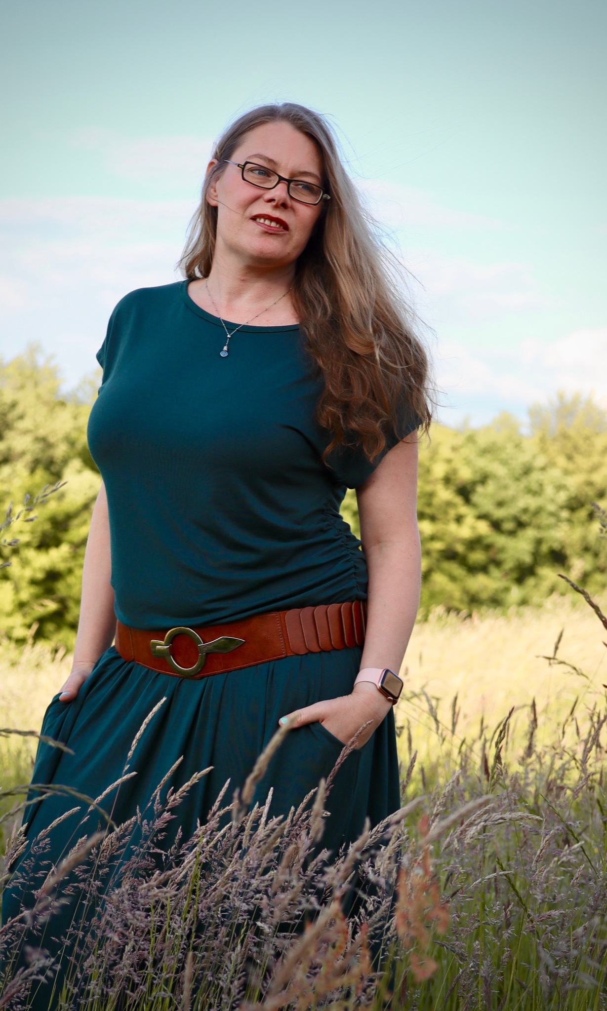 Schnittrebell Zveea Maxikleid Papierschnitt Gr.34-54 Gürtel