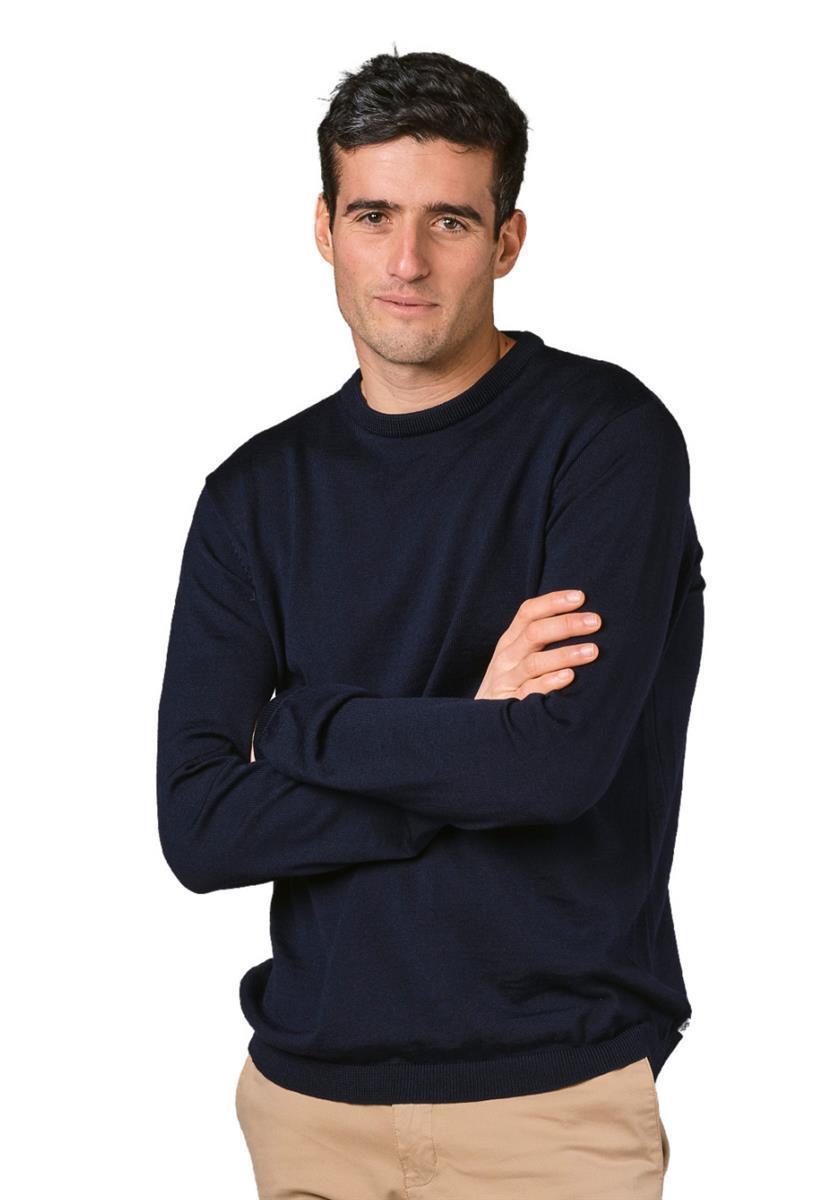marlowe nature Mens Basic Merino Knit Pullover navy Merinowolle