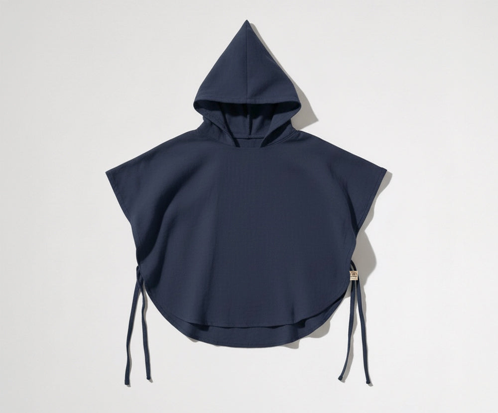 Naturkind Musselin Poncho mit Kapuze Navy GOTS One Size