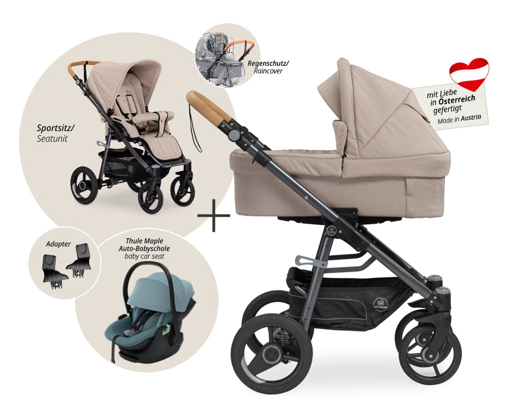 Naturkind Lux Evo 3in1 Kinderwagen Babykorb Jade