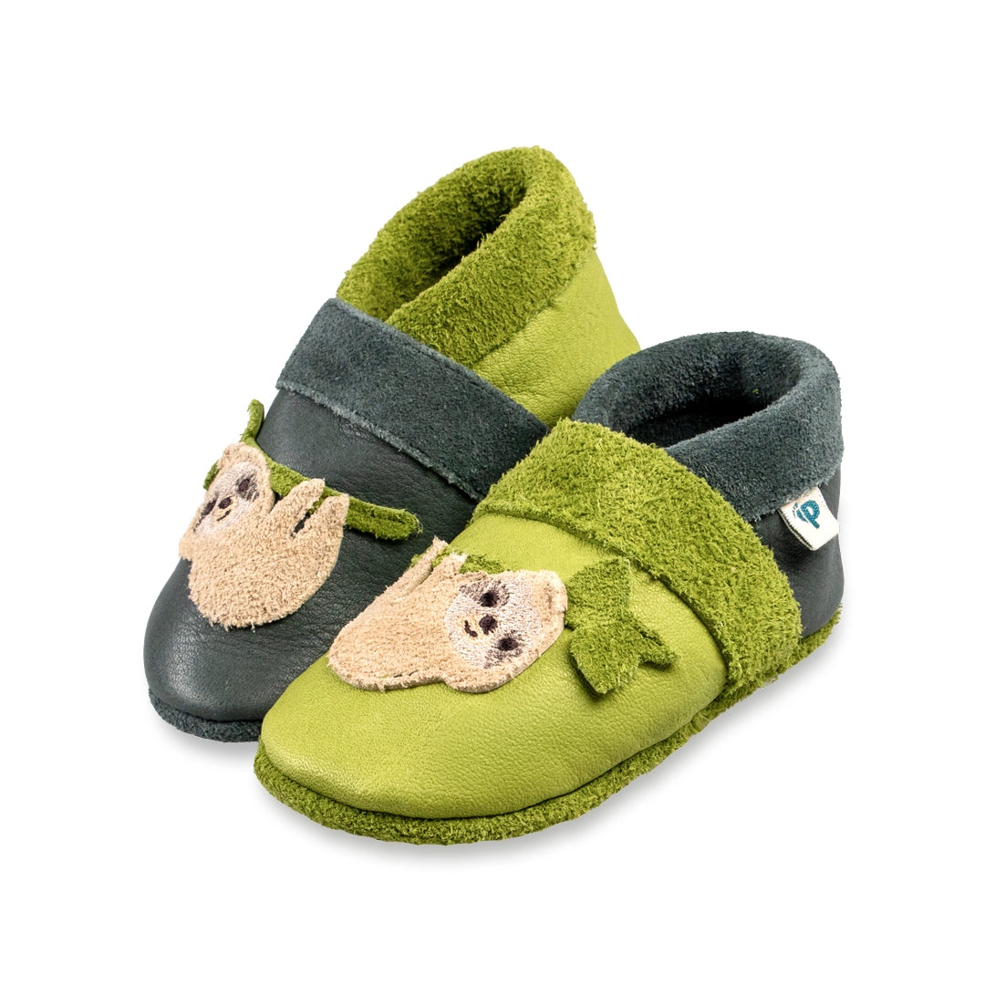 Pantolinos Faultier Krabbelschuhe Naturleder Tiermotiv