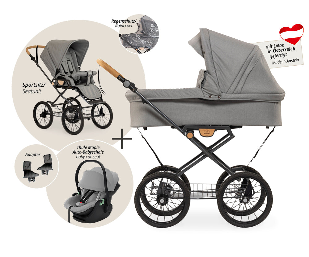 Naturkind Ida 3in1 Kinderwagen Cord Cognac mit Autoschale