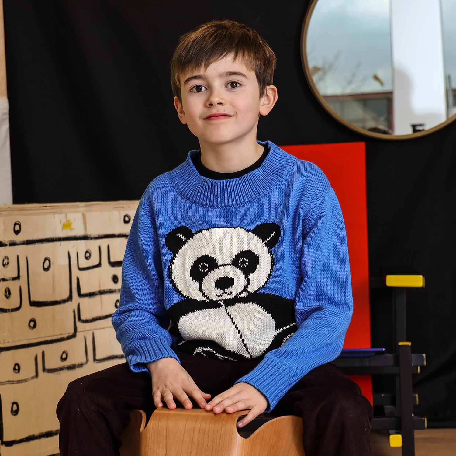 Infantium Victoria Panda Sweater Kinderpullover Blau Bio 128