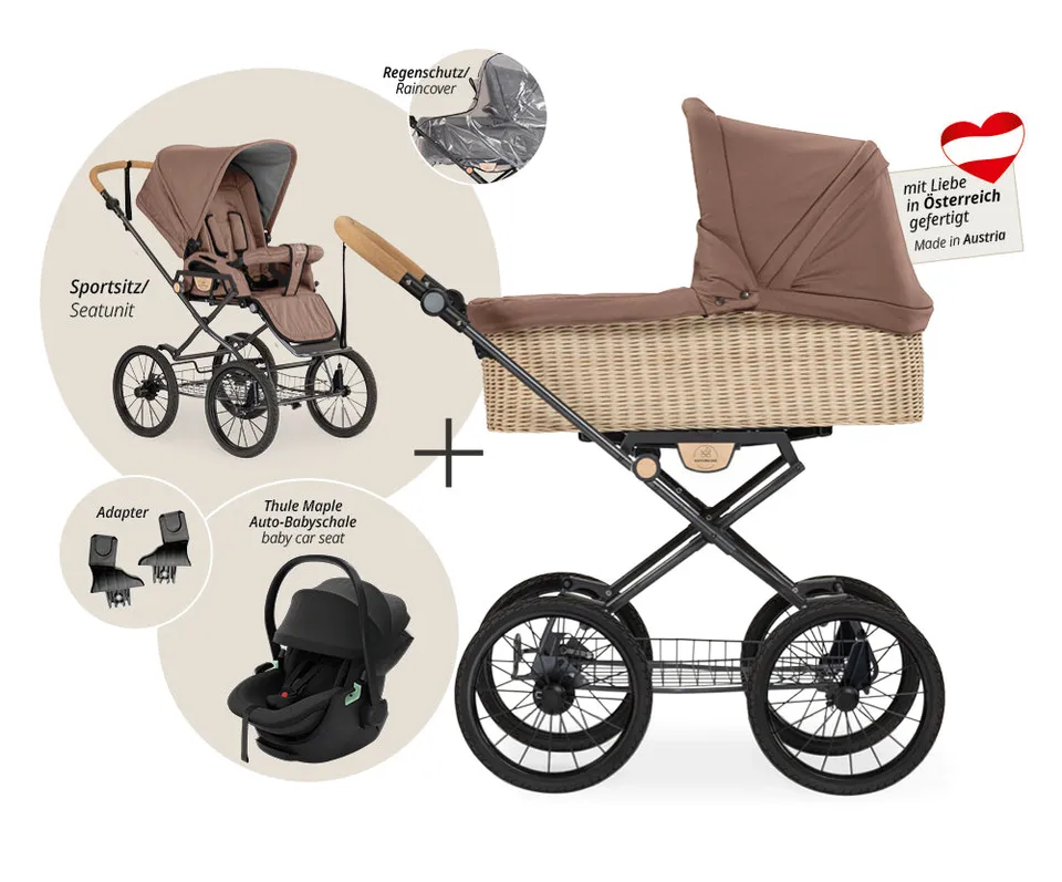 Naturkind Ida 3in1 Kinderwagen Cord Cognac geflochten