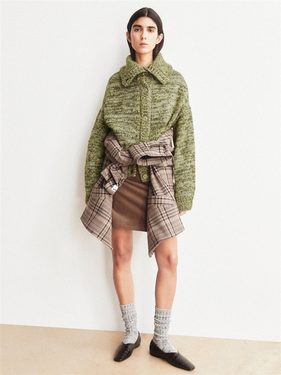marlowe nature Mouliné Brushed Knit Cardigan oatmilk-mosslace