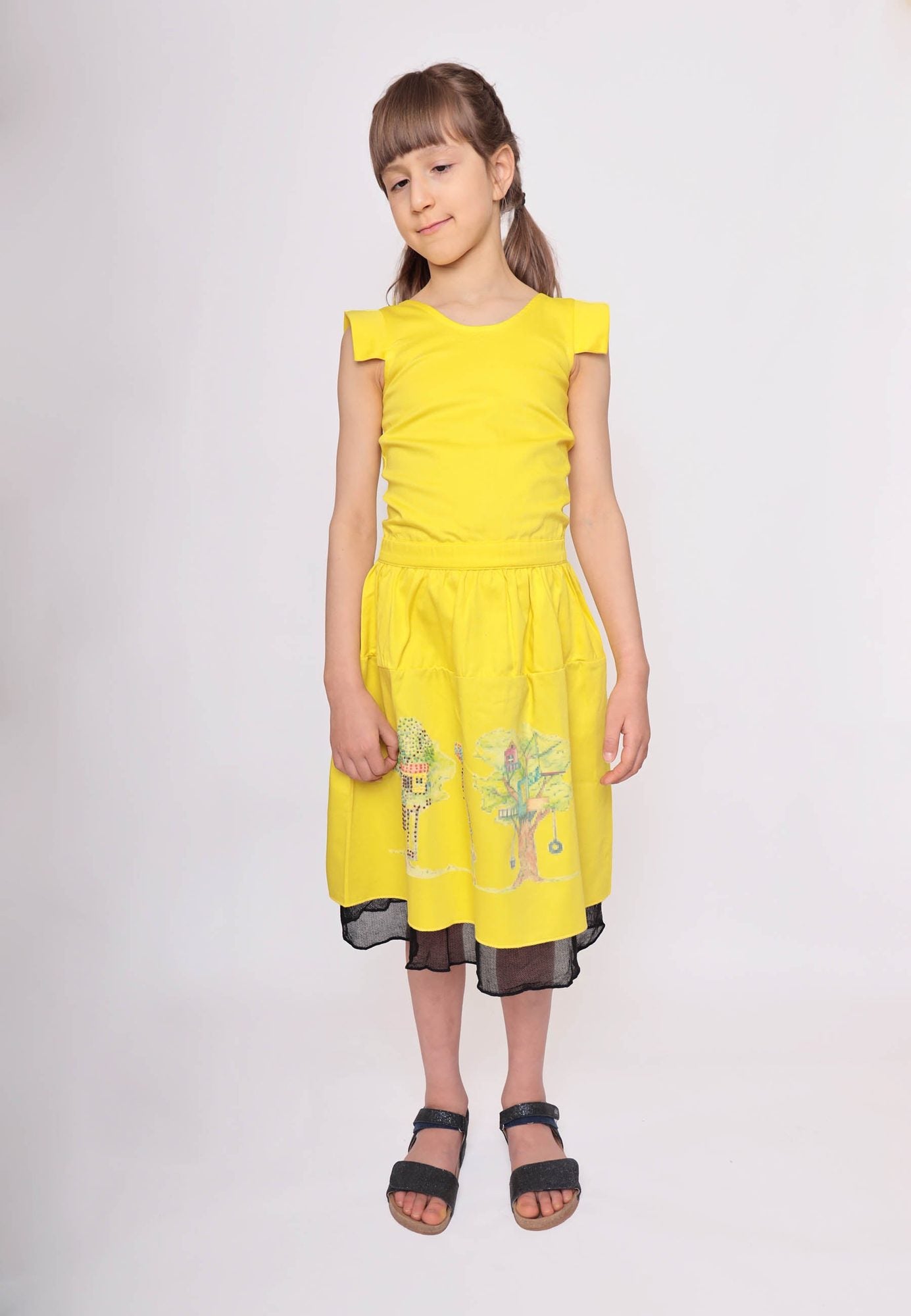 Infantium Victoria Dresses Mädchenkleid Gelb bestickt Baumwolle