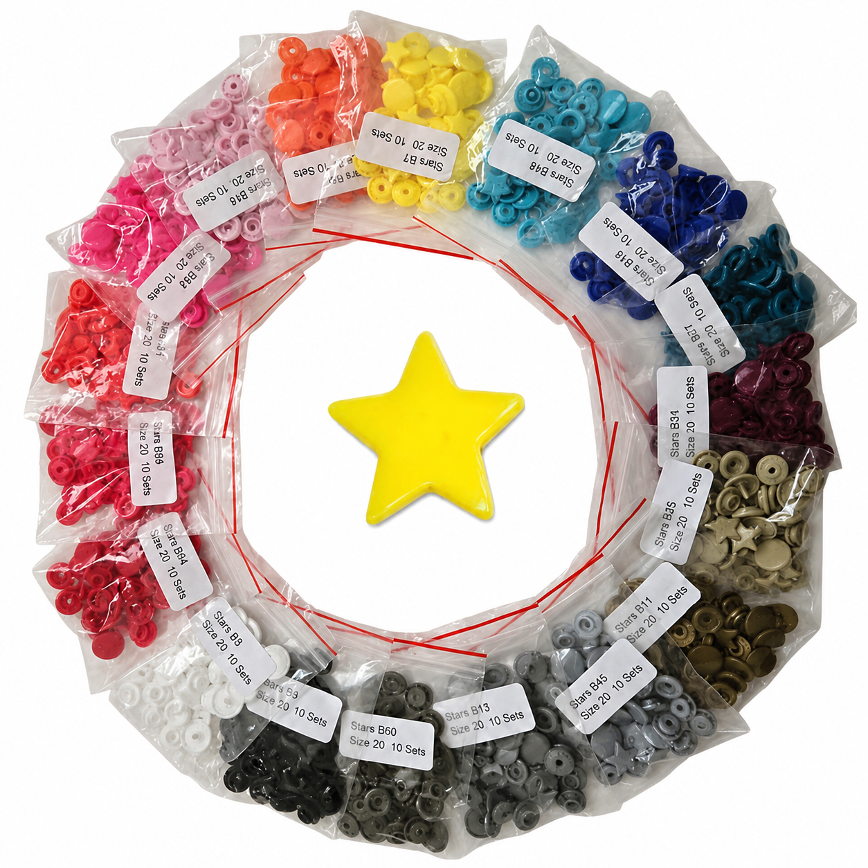 Kam Snaps Plastic Snaps Stars Druckknöpfe 180 Sets bunt