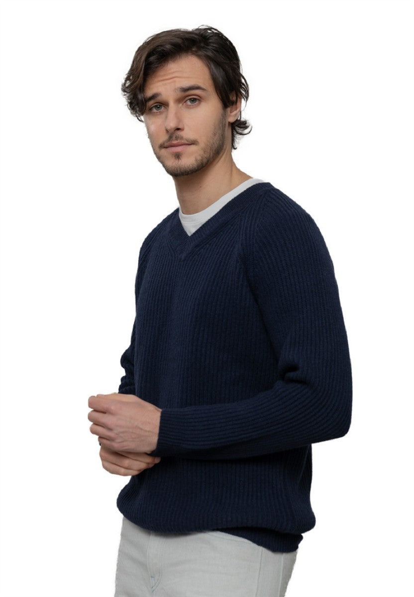 Rifò Costante Pullover red vinaccia recycelter Kaschmir V-Ausschnitt