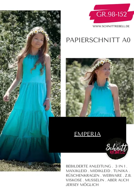 Schnittrebell Emperia Maxikleid Papierschnitt Gr.98-152 3 Längen