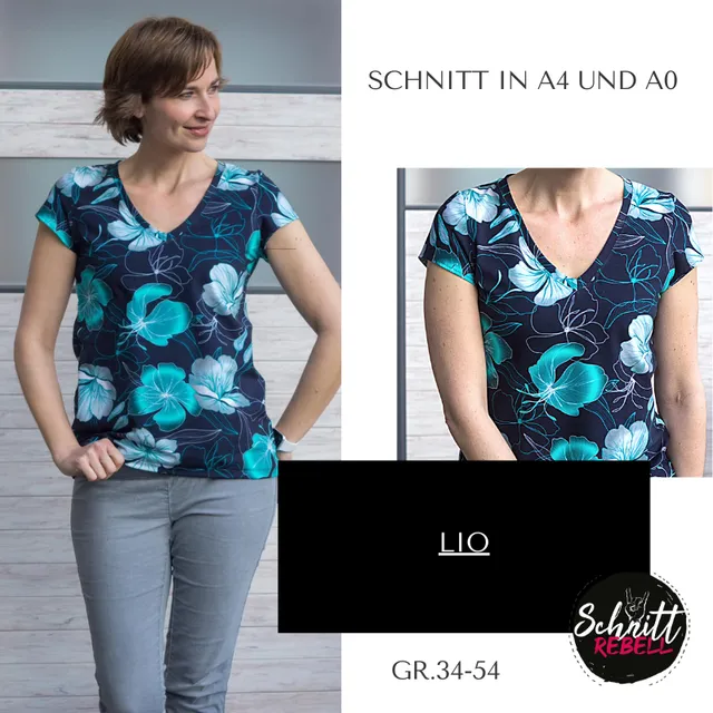 Schnittrebell Lio Shirt Schnittmuster Gr.34-54 V-Ausschnitt