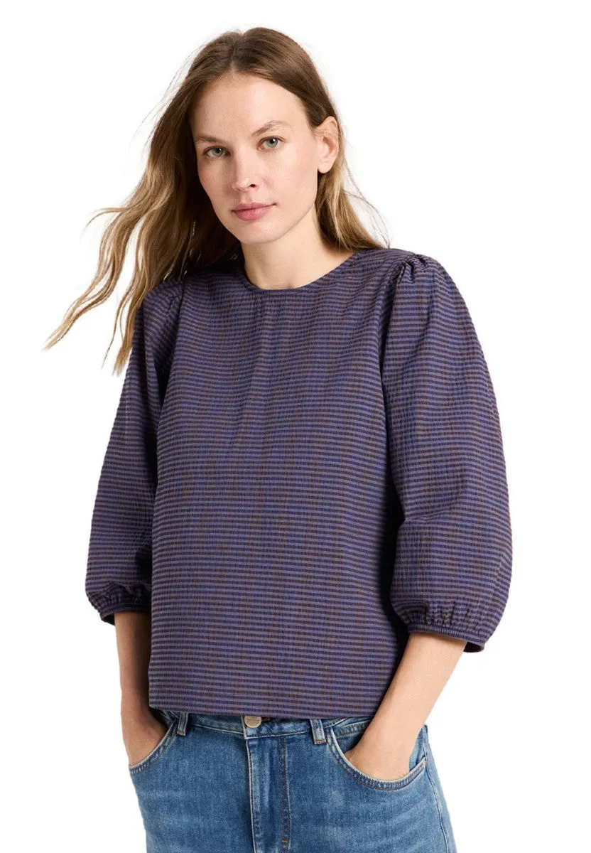 Marlowe Nature Bluse Streifen Bluse blue/brown Bio-Baumwolle
