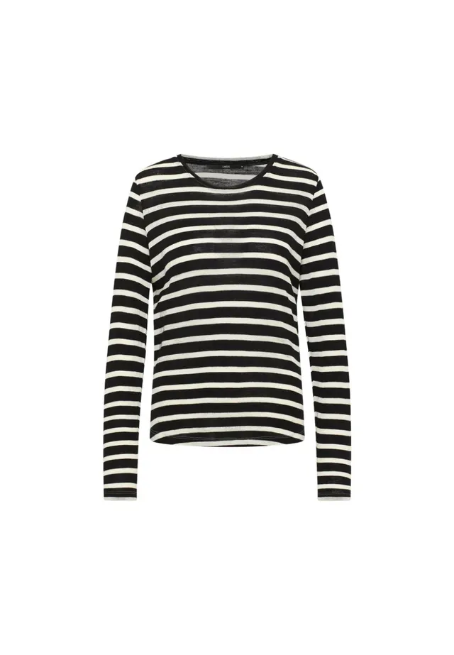 marlowe nature Shirts Langarmshirt Streifen Wollshirt black/off white