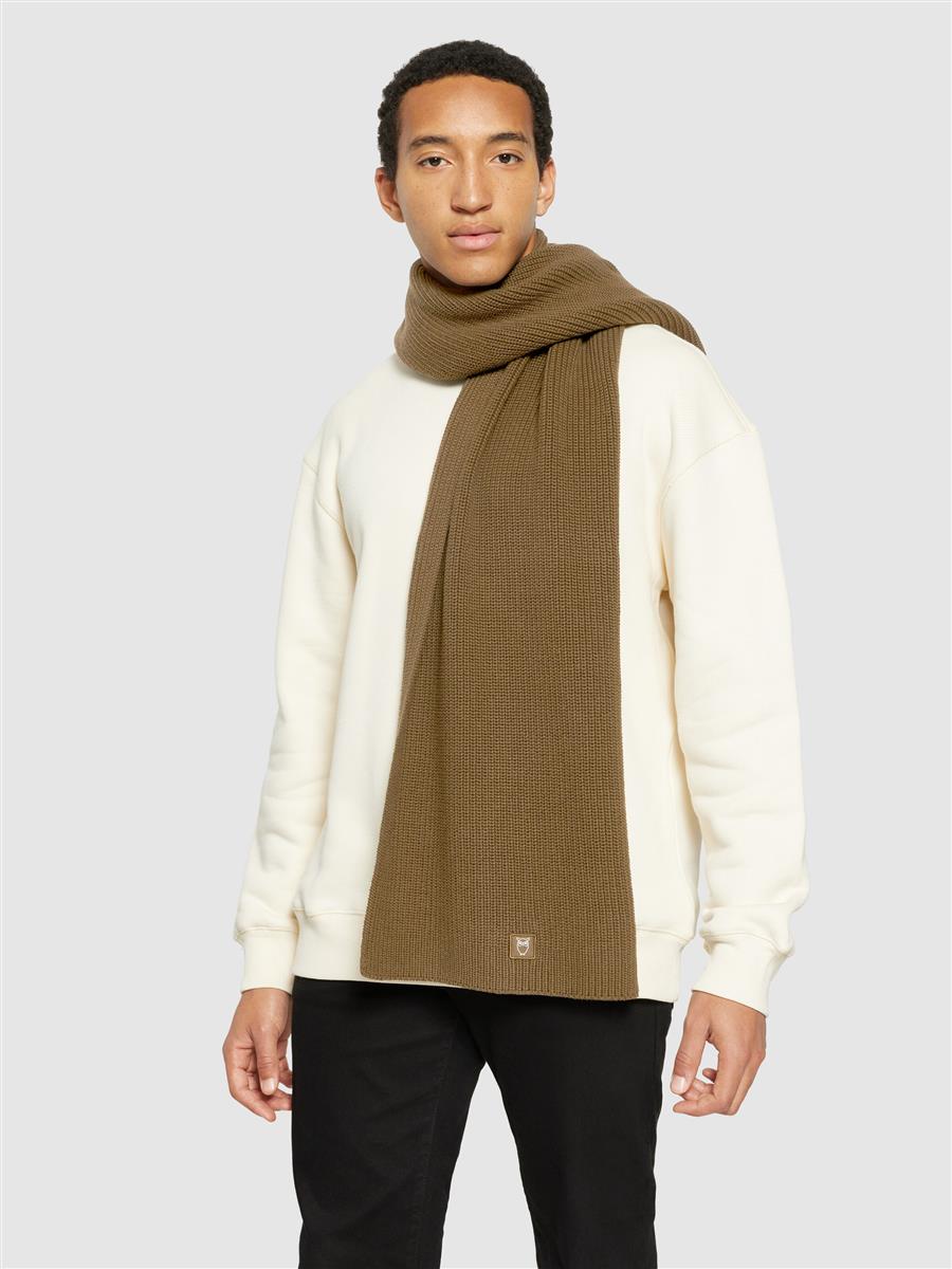 Knowledge Cotton Rib Knit Scarf Lammwolle black jet