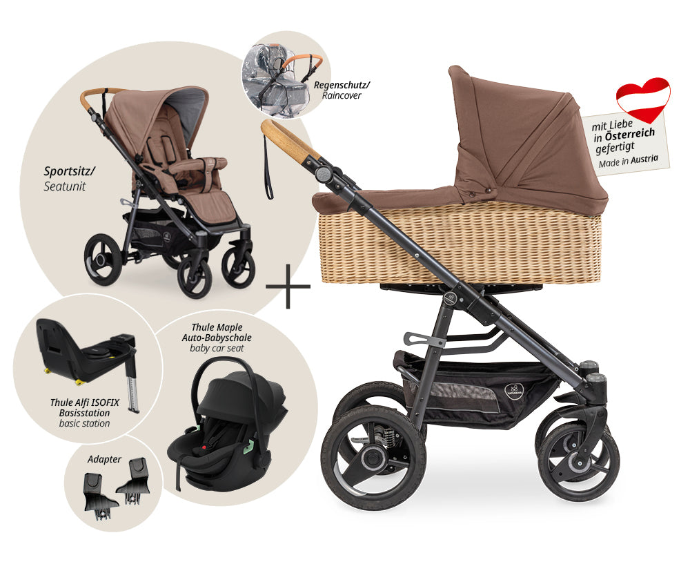 Naturkind Lux Evo 4in1 Kinderwagen geflochten Mokka