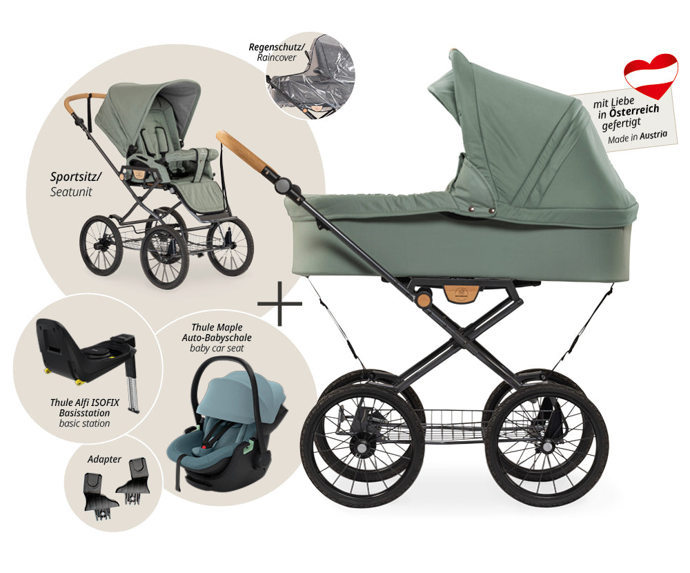 Naturkind Ida 4in1 Kinderwagen Cord Cognac mit Thule Maple