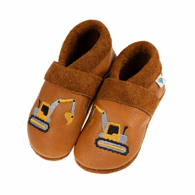 Pantolinos Bagger Krabbelschuhe Naturleder Jungenmotiv