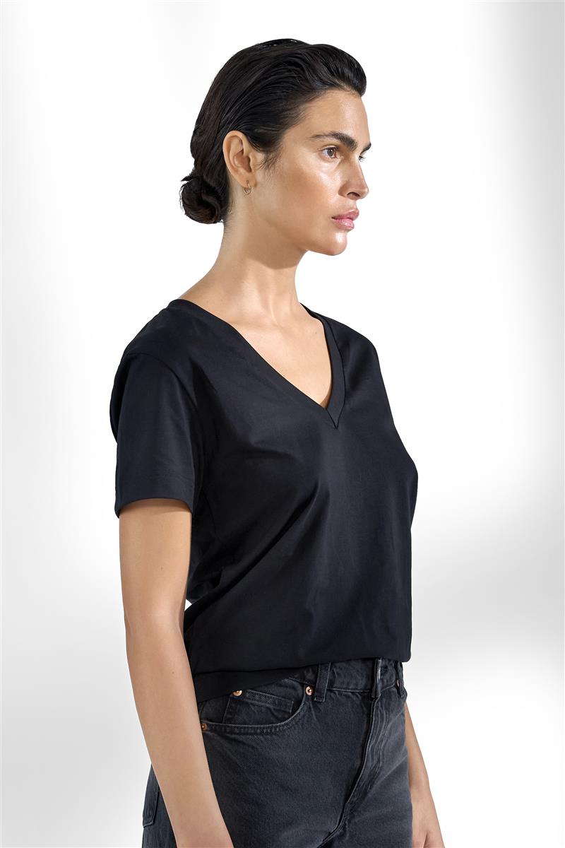 marlowe nature Shirts V-Neck regular T-Shirt black Bio-Baumwolle
