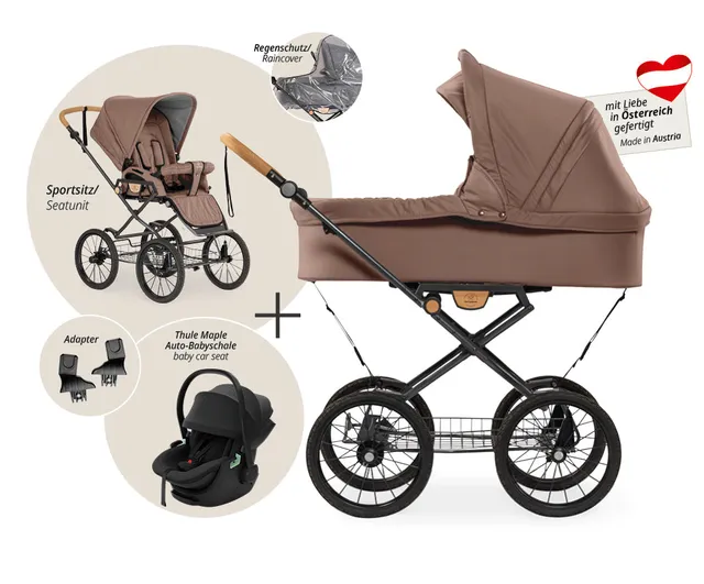 Naturkind Ida 3in1 Kinderwagen Cord Cognac mit Autoschale