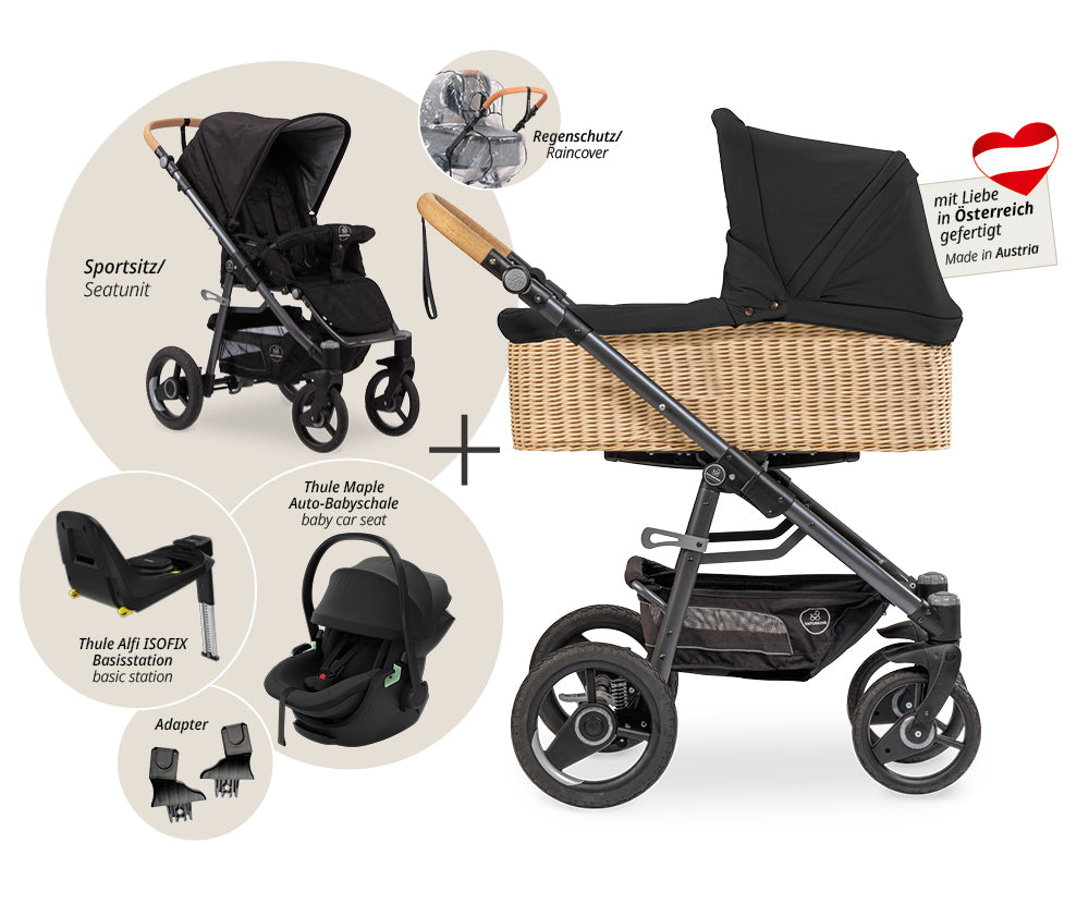 Naturkind Lux Evo 4in1 Kinderwagen geflochten Mokka