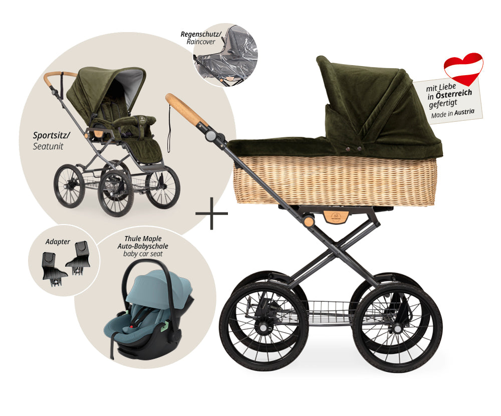 Naturkind Ida 3in1 Kinderwagen Cord Cognac geflochten