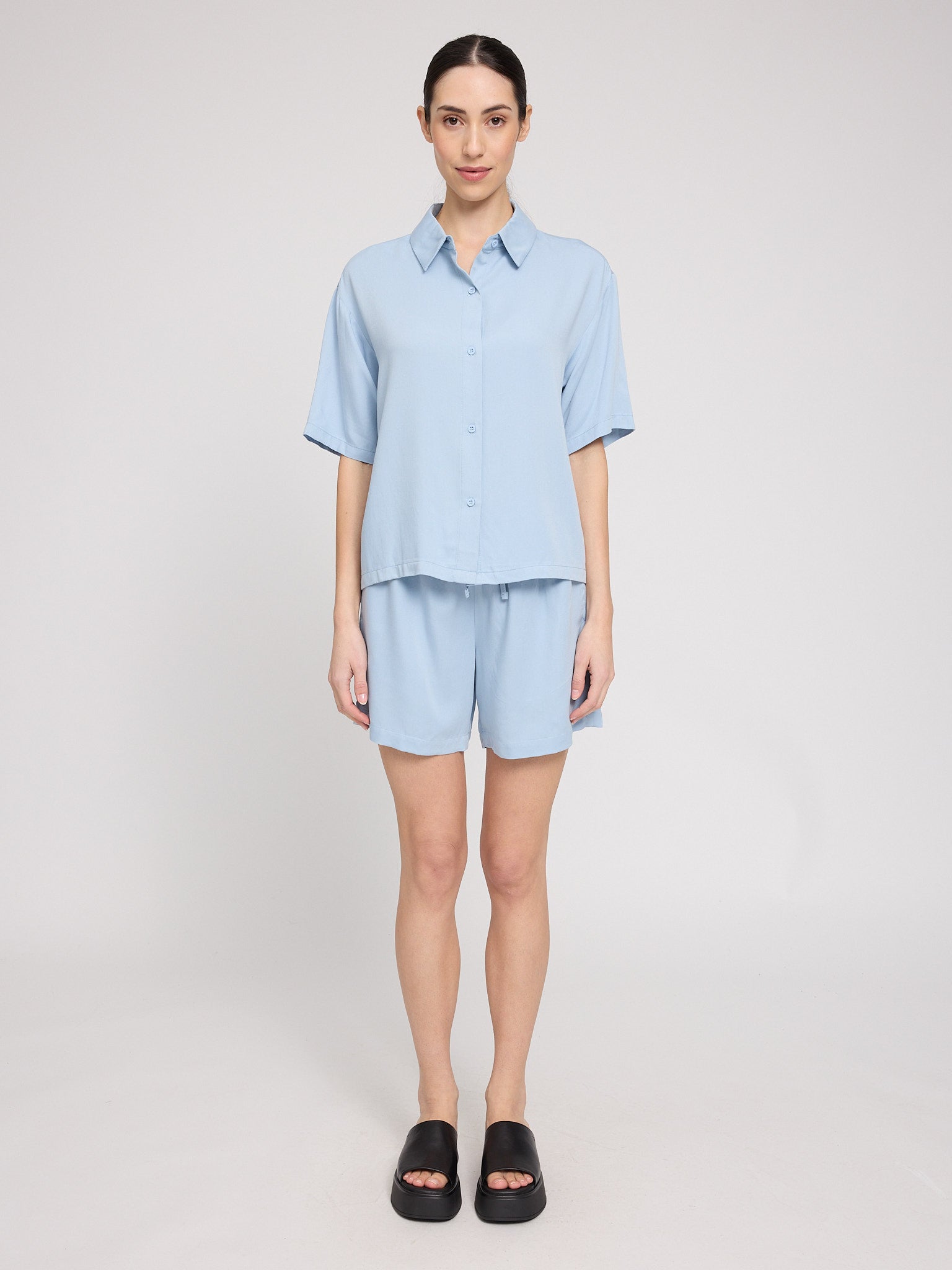 Mazine Short Sleeve Viscose Shirt Bluse pastel blue S
