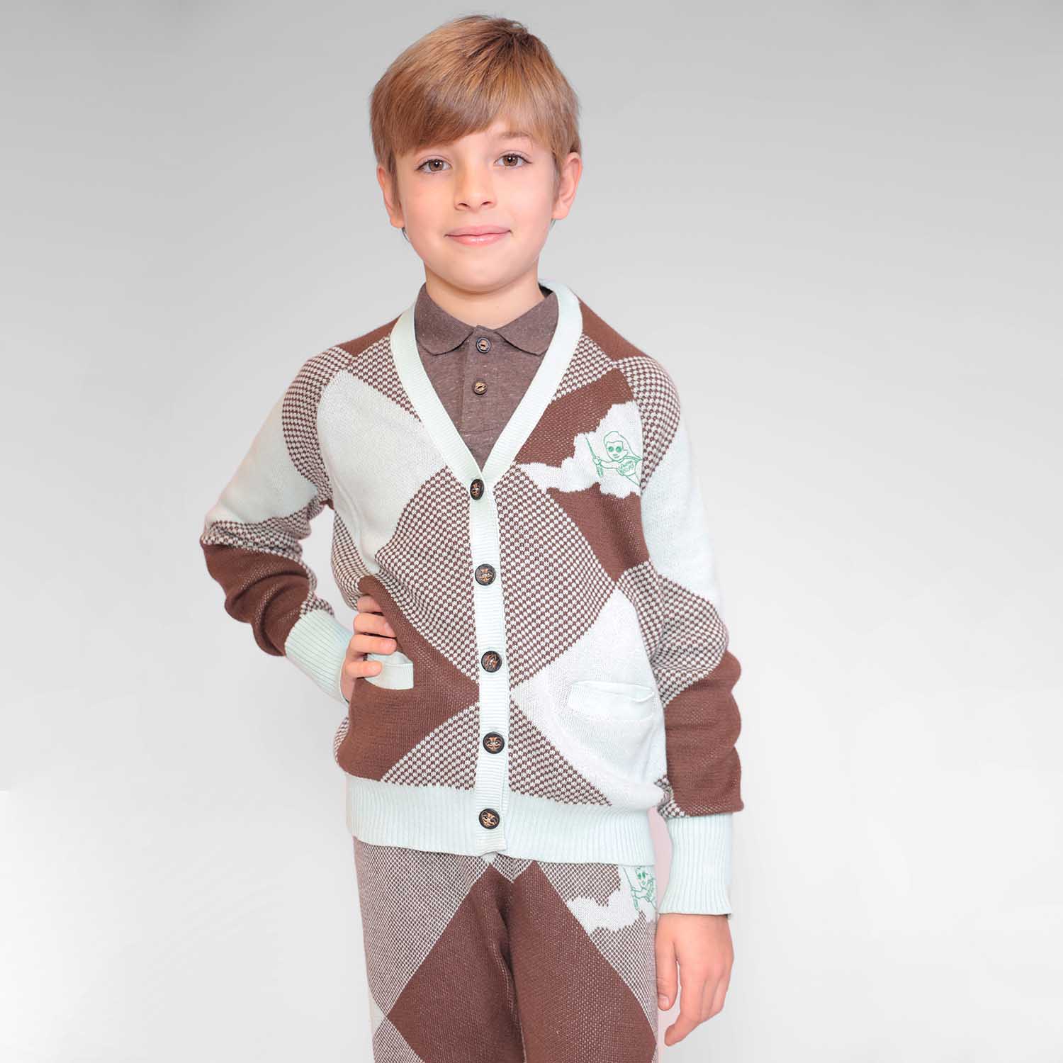 Infantium Victoria Kids Cardigan Choco Mint Strickjacke Gr.128 Bio