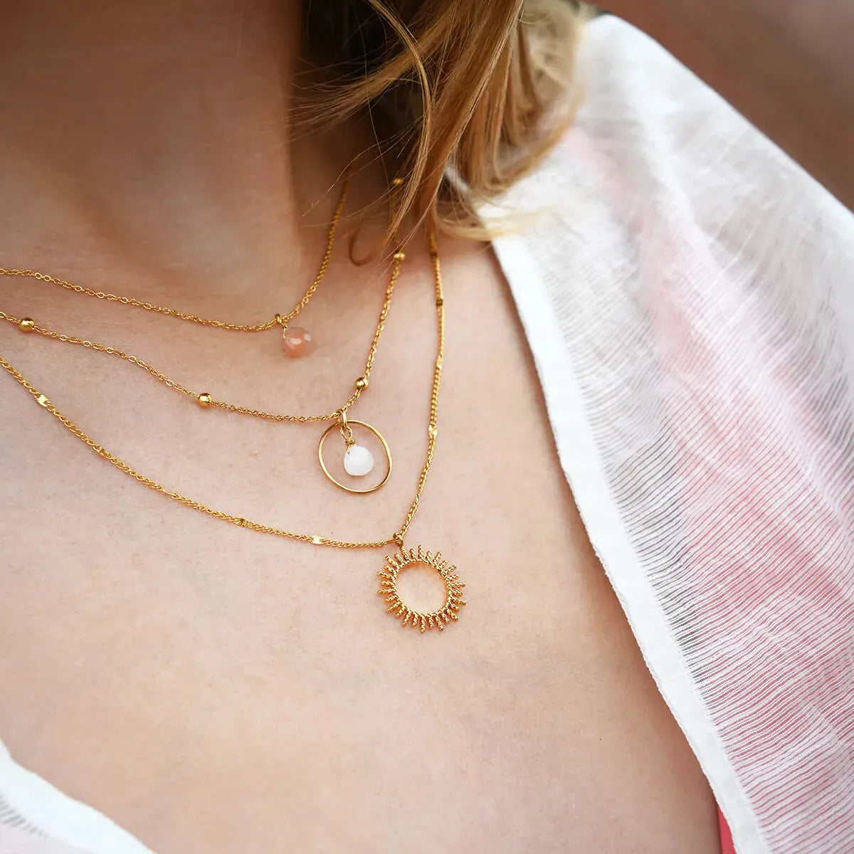 Vinoos Necklace Gold Sun Kette Sonne Edelstahl grün