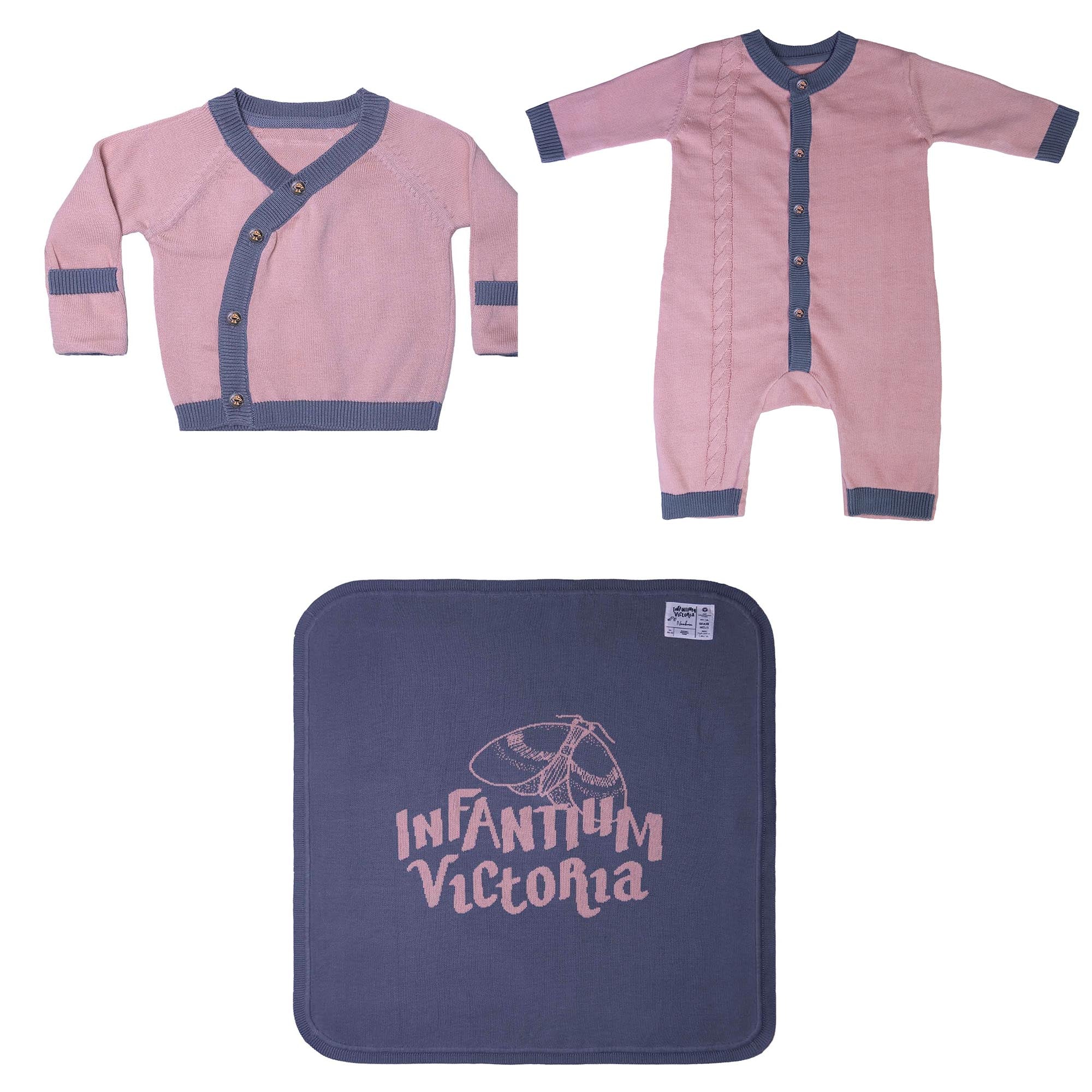 Infantium Victoria Baby Set 3-tlg. pfirsich Gr.50-56 Bio-Baumwolle