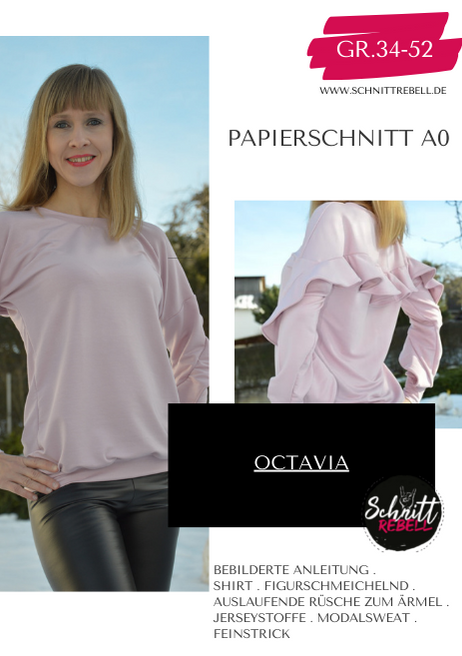Schnittrebell Octavia Pullover Papierschnitt Gr.34-52 Rüsche
