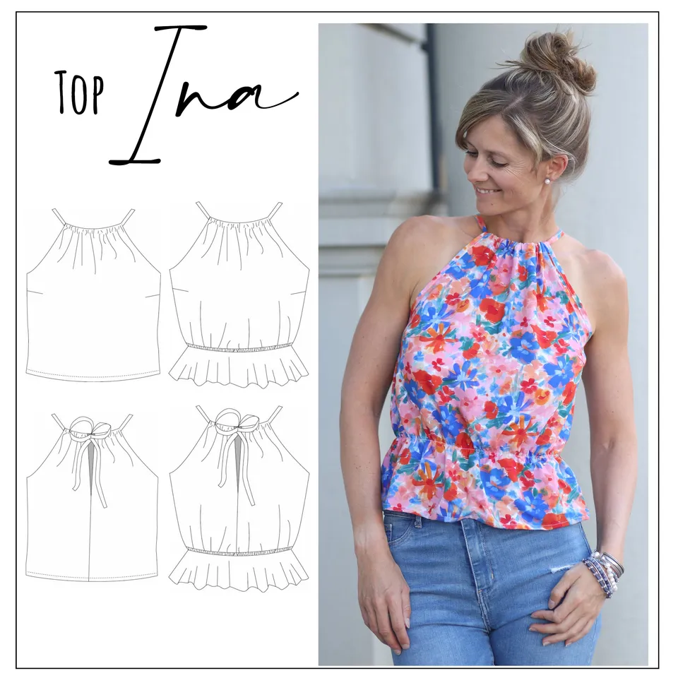 Moeve Design Top Ina 32-46 Schnittmuster Webware Bindeband