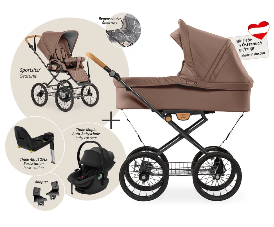 Naturkind Ida 4in1 Kinderwagen Cord Cognac mit Thule Maple
