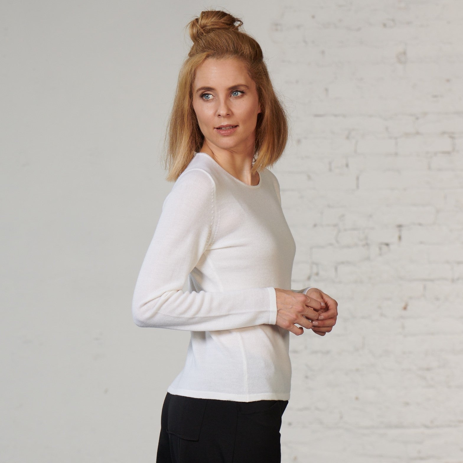 marlowe nature Rundhalspullover Pullover weiß Bio-Merinowolle