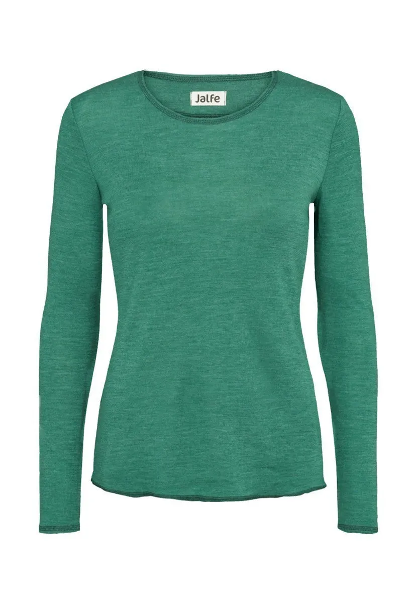Jalfe Shirt Wolle Plain Damen melange emerald M/38 Wolle