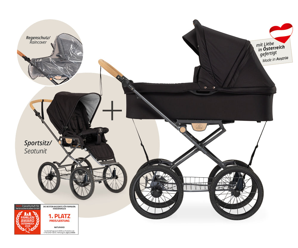 Naturkind Ida 2in1 Kinderwagen Cord Cognac mit Babykorb Max