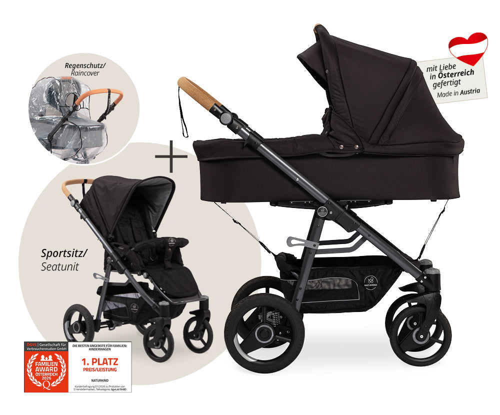 Naturkind Lux Evo 2in1 Kinderwagen Cord Cognac Federung