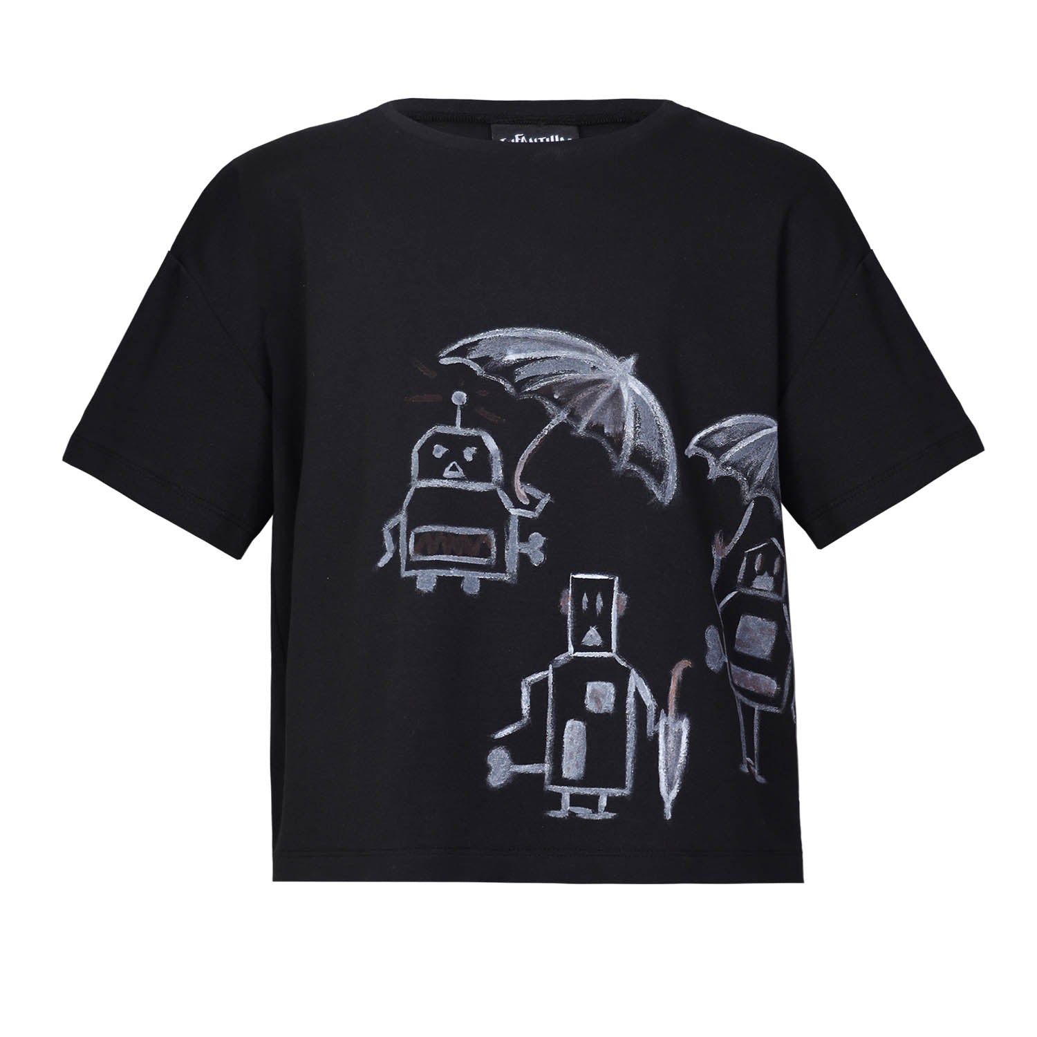 Infantium Victoria Hand-Painted T-Shirt Kinder Schwarz Roboter Oversize