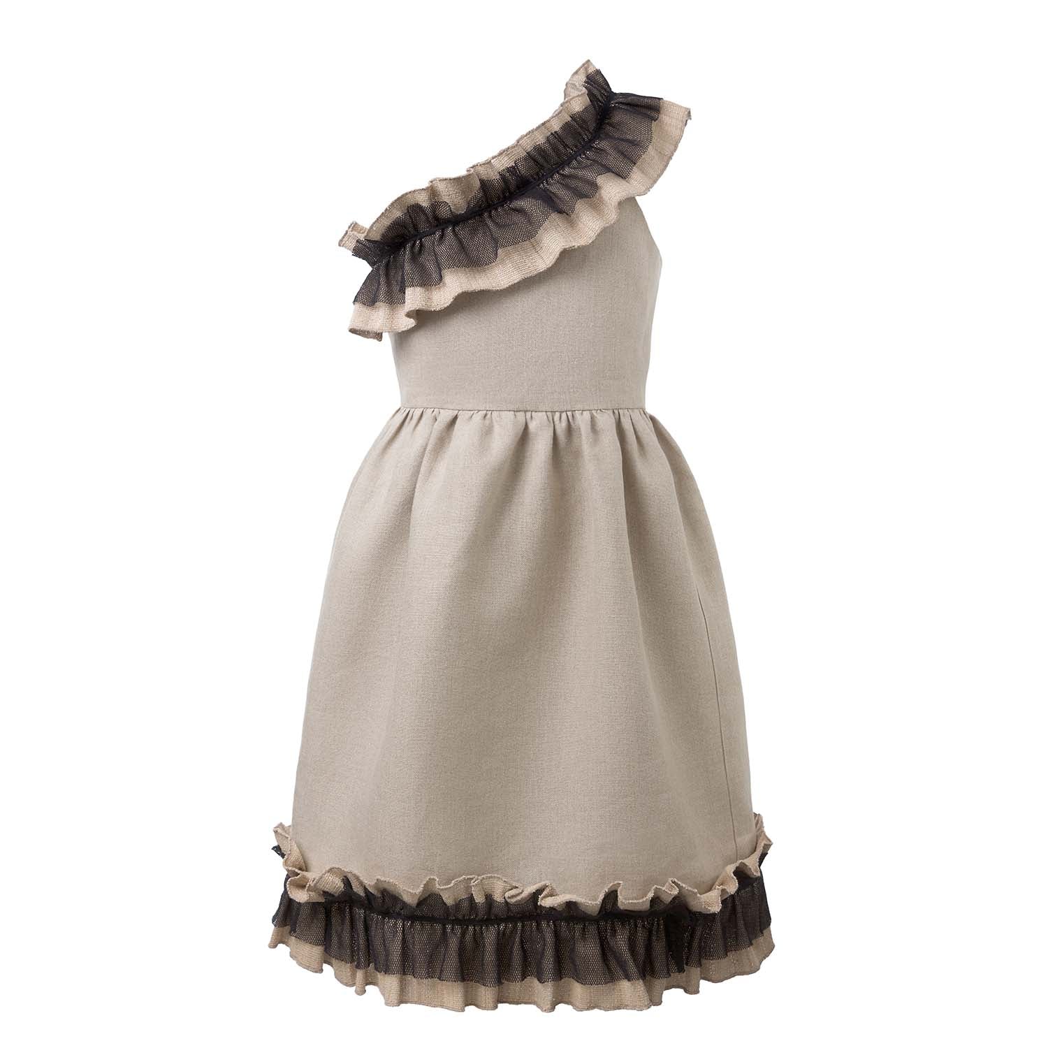 Infantium Victoria Dresses Leinenkleid 128 Beige mit Lotusseide