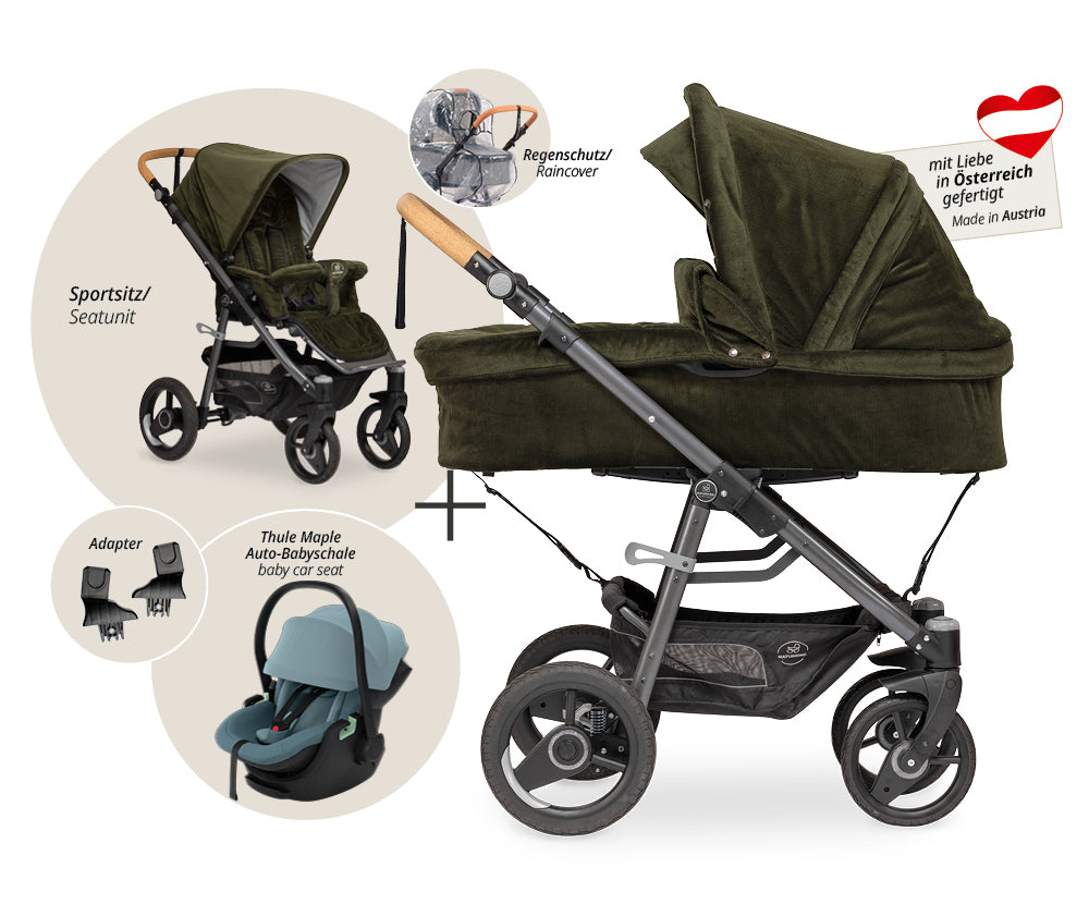 Naturkind Lux Evo 3in1 Kinderwagen Thule Maple Federung