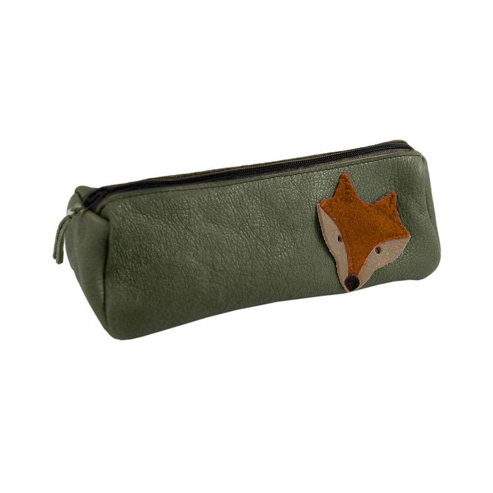Pantolinos Federtasche Fuchs khaki Naturleder 19cm