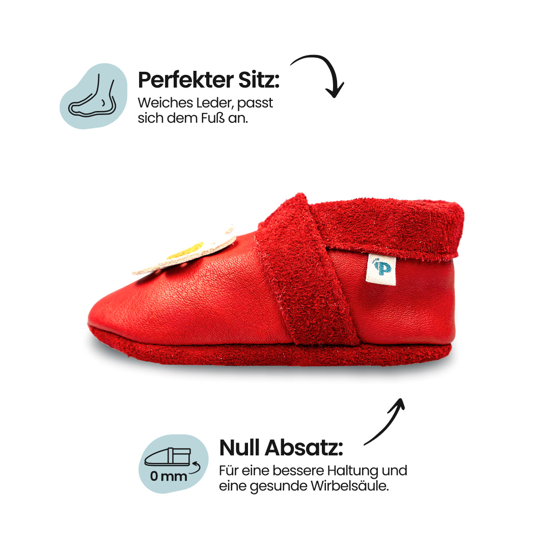 Pantolinos Biene und Blume Krabbelschuhe himbeer Naturleder