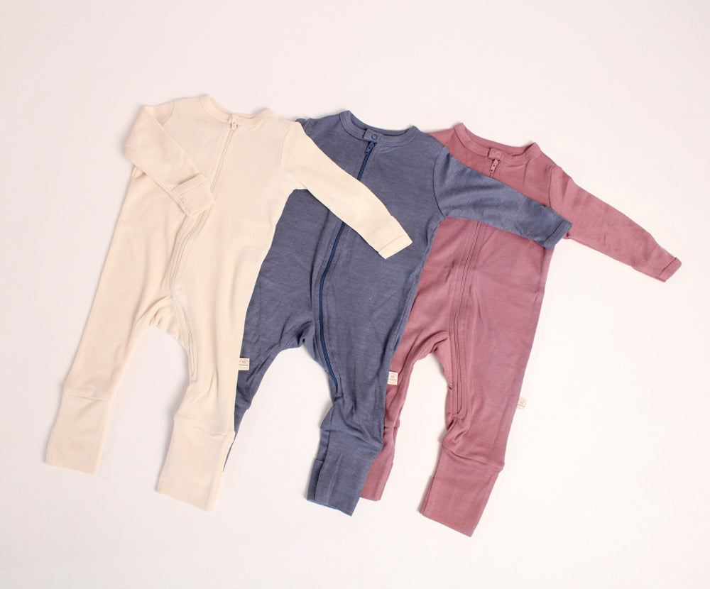 Naturkind Wolle Seide Pyjama GOTS Ecru 62/68 mit Zipp
