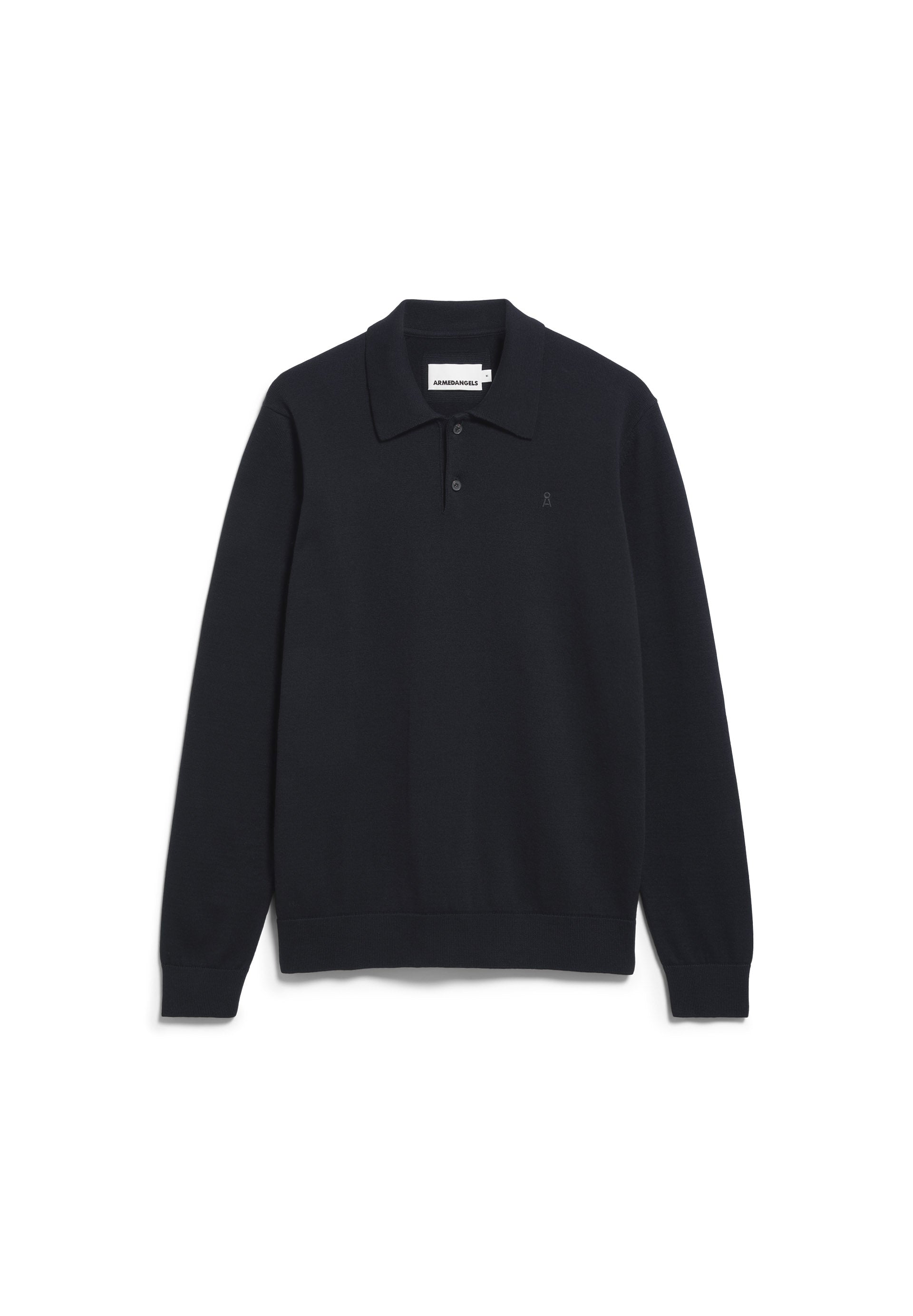 marlowe nature Knit Poloshirt Longsleeve black Bio-Baumwolle